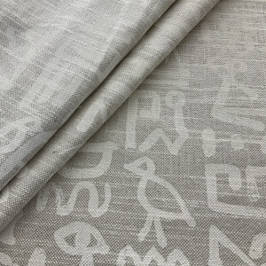 PKL Studio Story Teller Linen Chalk | Egyptian Hieroglyphic/Symbology | Medium/Heavyweight Linen Fabric | Home Decor Fabric | 54" Wide