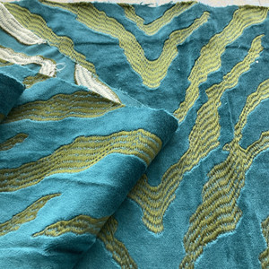 tfa Feline Fine Embroidered Cotton Velvet Teal | Very Heavyweight Velvet Fabric | Home Decor Fabric | 57" Wide