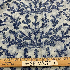 Lacefield Designs Christmas Holiberry Linen Blue | Medium/Heavyweight Linen Fabric | Home Decor Fabric | 58" Wide