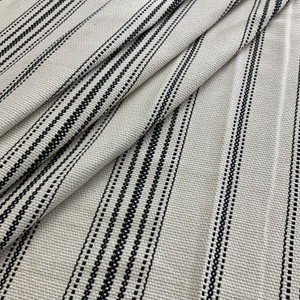 Laura & Kiran Farmhouse Stripe Woven Black/Flax | Medium/Heavyweight Basketweave Fabric | Home Decor Fabric | 54" Wide