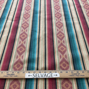 Laura & Kiran Amarillo Stripe Woven Red Multi | Medium/Heavyweight Woven Fabric | Home Decor Fabric | 56" Wide