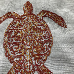 Claridge Home Turtle Tango Embroidered Woven Coral | Medium Weight Basketweave Fabric | Home Decor Fabric | 54" Wide