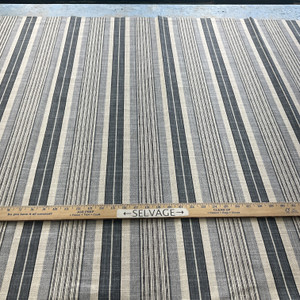 Waverly Long Hill Stripe Basketweave Charcoal | Medium/Heavyweight Basketweave Fabric | Home Decor Fabric | 54" Wide