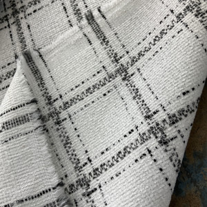 PKL Studio Glendale Plaid Chenille Domino | Medium/Heavyweight Basketweave, Chenille Fabric | Home Decor Fabric | 54" Wide