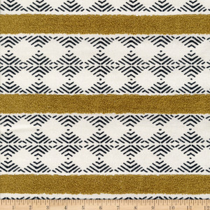 PKL Studio Stitched Path Embroidered Woven Oro | Medium Weight Duck Fabric | Home Decor Fabric | 54" Wide