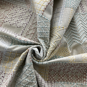 tfa What's the Stitch Embroidered Slub Duck Multi | Medium/Heavyweight Duck Fabric | Home Decor Fabric | 54" Wide