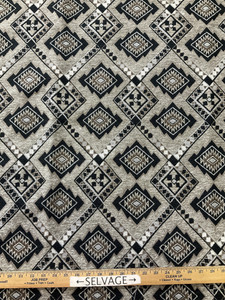 Arizona Chenille Jacquard Black | Upholstery Fabric | Aztec Design in Black / Taupe / Brown  | Heavyweight | 56" Wide | By the Yard