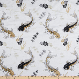 Claridge Home Koi Embroidered Woven Linen | Medium Weight Basketweave Fabric | Home Decor Fabric | 54" Wide
