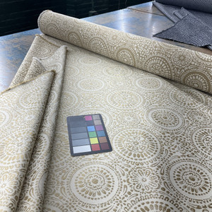 Mandy Medallion Tile Jacquard Straw | Medium/Heavyweight Jacquard Fabric | Home Decor Fabric | 54" Wide