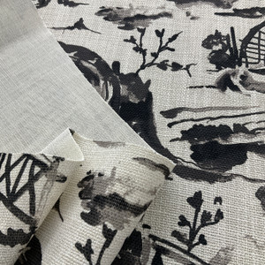 Nanping Pagoda Basketweave Black | Medium/Heavyweight Basketweave Fabric | Home Decor Fabric | 54" Wide