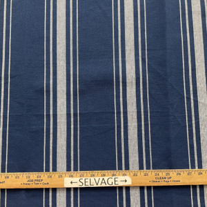 Laura & Kiran Harbor Stripe Woven basketweave White On Navy | Medium/Heavyweight Basketweave, Woven Fabric | Home Decor Fabric | 54" Wide