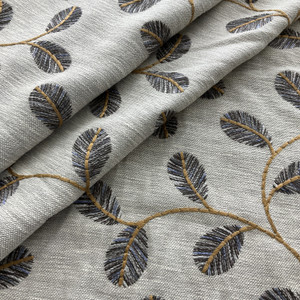 PKL Studio Love Leaf Embroidery Slub Duck Cognac | Heavyweight Duck Fabric | Home Decor Fabric | 54" Wide