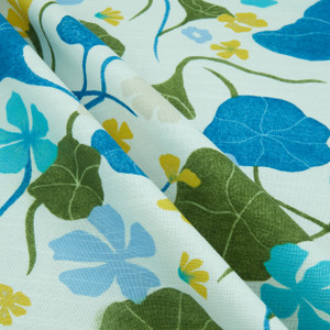 Elana Gabrielle Nasturtiums Basketweave Blueberry | Lotus Leaves in Blue Green and Yellow | Medium/Heavyweight Basketweave Fabric | Home Decor Fabric | 54" Wide
