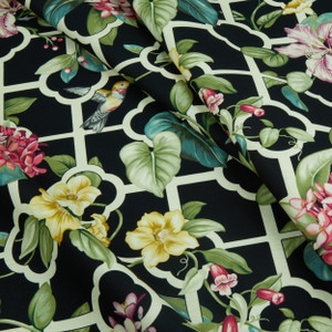 Waverly Treillage Floral Duck Noir | Medium Weight Duck Fabric | Home Decor Fabric | 54" Wide