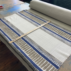 Artistry Tribal Southwest Lunaro Woven Indigo | Upholstery Fabric | Large scale Stripes | Beige / Blue |  Heavyweight | 56" Wide | By the Yard