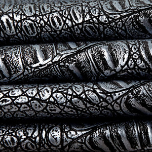 Faux Leather Gator Metallic Pewter | Heavyweight Faux Leather Upholstery | Home Decor Upholstery | 54" Wide