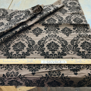 Flocked Damask Taffeta Brown | Very Lightweight Taffeta Fabric | Home Decor Fabric | 58" Wide