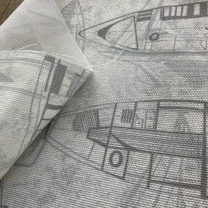 Covington Fabric and Design, Sailboat Silhouette in gray and off white