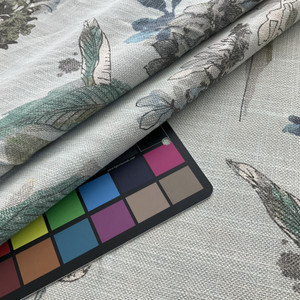 PKL Studio screen print | woven blue green gray tan and black floral watercolor print