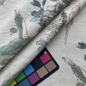 PKL Studio screen print | woven blue green gray tan and black floral watercolor print