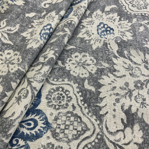 Stan Cathell For Magnolia Home Fashions  Belmont Admiral 54" Fabric | Blue gray tan Jacquard drapery | Home decor fabric