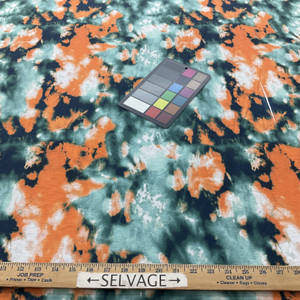 E.Z Fabric Polyester Spun Stretch Jersey Knit Tie-Dye Teal/Orange | 58" Wide | Lightweight Apparel Fabric