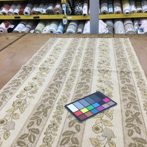 3.33 Yard Piece of Floral Striped Fabric in Beige / Tan | Upholstery | Durable | 54" Wide | By the Yard