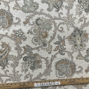 Arezzo in Porcini | Home Decor Fabric | Paisley Floral in Orange / Mint / Natural | Waverly | Medium Weight | 54" Wide | By the Yard