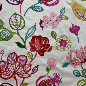 Delaria in Fiesta | Home Decor Fabric | Watercolor Floral Red / Pink / Blue / Green | Kaufmann | Medium Weight | 54" Wide | By the Yard