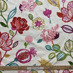 Delaria in Fiesta | Home Decor Fabric | Watercolor Floral Red / Pink / Blue / Green | Kaufmann | Medium Weight | 54" Wide | By the Yard