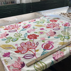 Delaria in Fiesta | Home Decor Fabric | Watercolor Floral Red / Pink / Blue / Green | Kaufmann | Medium Weight | 54" Wide | By the Yard