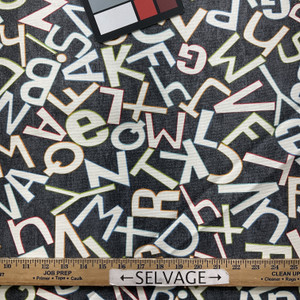 Alphabets in Noir | Home Decor Fabric | Charcoal Multi Script | Medium Weight | Waverly | 54" Wide | By The Yard