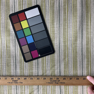 Spring in Celery | Upholstery Fabric | Green and Blue Stripe Basketweave | Medium Weight | By The Yard