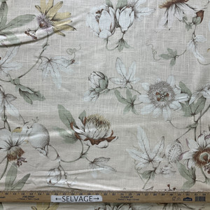 Country Cottage in Blush | Home Decor Fabric | Off-White Green Tan Floral | Linen Like | Kaufmann | 54" Wide | By the Yard