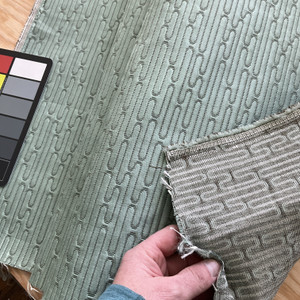 Lucky in Links | Upholstery Fabric | Mint Green Matelasse Link Design | Commercial / High Performance | 54" Wide | By the Yard