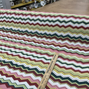 Multi-colored Chevron | Upholstery Fabric | Pink Green Yellow Textured Jacquard | Heavy Weight | 54" Wide | By The Yard