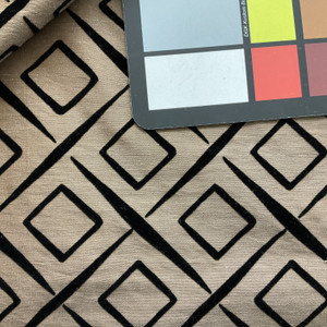 Cut Velvet Diamonds Black on Brown | Drapery / Light Upholstery Fabric | Light Weight | 54" Wide | By the Yard