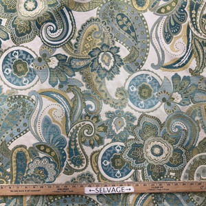 Paisley in Green / Blue / Yellow | Upholstery Fabric | Jacquard | Medium weight | 54" Wide | By the Yard