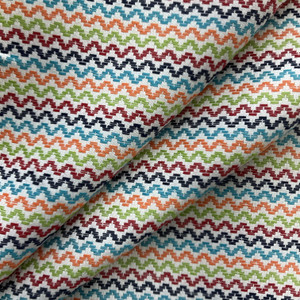Sun Chevron in Multi | Upholstery / Drapery Fabric | Mini Chevron Stripes | Multicolored on White | Medium Weight | 54" Wide | By the Yard