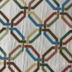 Linky in Multi | Upholstery Fabric | Hexagon Lattice in Orange / Green / Blue | Jacquard | Medium-Heavyweight | 54" Wide | By the Yard