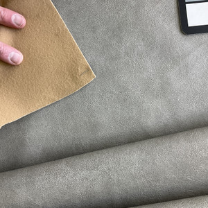 Medium Gray | Faux Leather Upholstery Fabric | Natural Light Grain | Felt-Backed Vinyl | Heavy Weight / Durable | 54" Wide | By the Yard