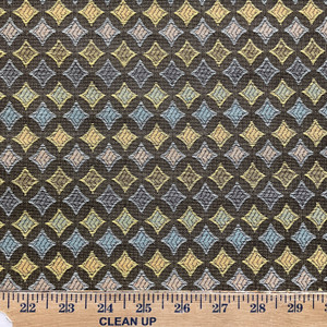 Molly in Vintage Brown | Upholstery Fabric | Yellow Blue Diamond | Medium Weight | 54" Wide | By The Yard