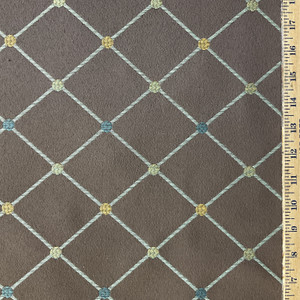 Brown Geometric Diamond | Upholstery Fabric | Brown Blue Yellow | Medium Weight | 54" Wide | By The Yard