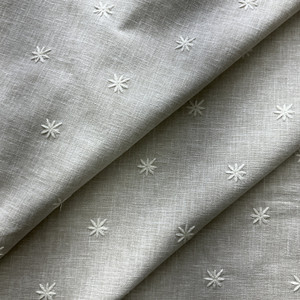 Sunset in Parchment | Drapery Fabric | Embroidered Stars on Linen | Lightweight | 54" Wide | By the Yard