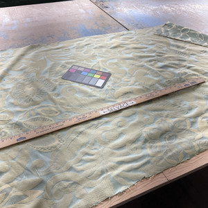 Macaw in Blue and Yellow | Upholstery Fabric | Floral in Muted Spa Blue / Yellow | Medium Weight | 54" Wide | By the Yard