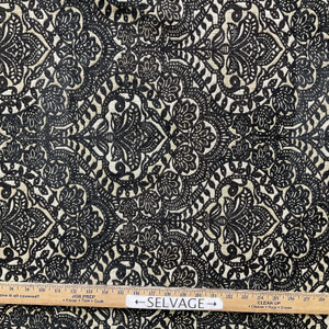 Abbington in Onyx | Upholstery Fabric | Black Beige Damask Chenille | Heavyweight | 54" Wide | By The Yard