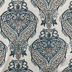 Anne in Teal | Home Decor Fabric | Blue Paisley Damask Herringbone | Drapery / Upholstery | Medium Weight | 54" Wide | By The Yard
