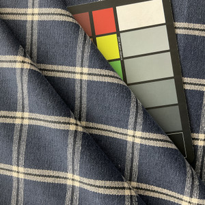 Adams in Indigo | Light Upholstery / Slipcover Fabric | Windowpane Plaid in Dark Blue / Off White | Medium Weight | 54" Wide | By the Yard