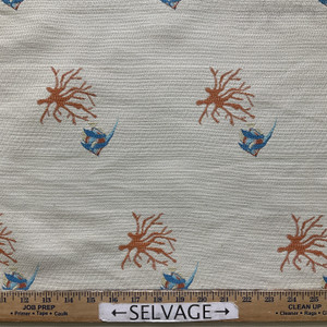 Aquarium in Cantina | Upholstery Fabric | Fish / Coral in Orange / Blue / Beige | Medium-Heavyweight | 54" Wide | By the Yard
