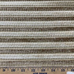 Beige Stripe Textured Chenille | Upholstery Fabric | Beige Brown Stripes | Medium Weight | 54" Wide | By The Yard